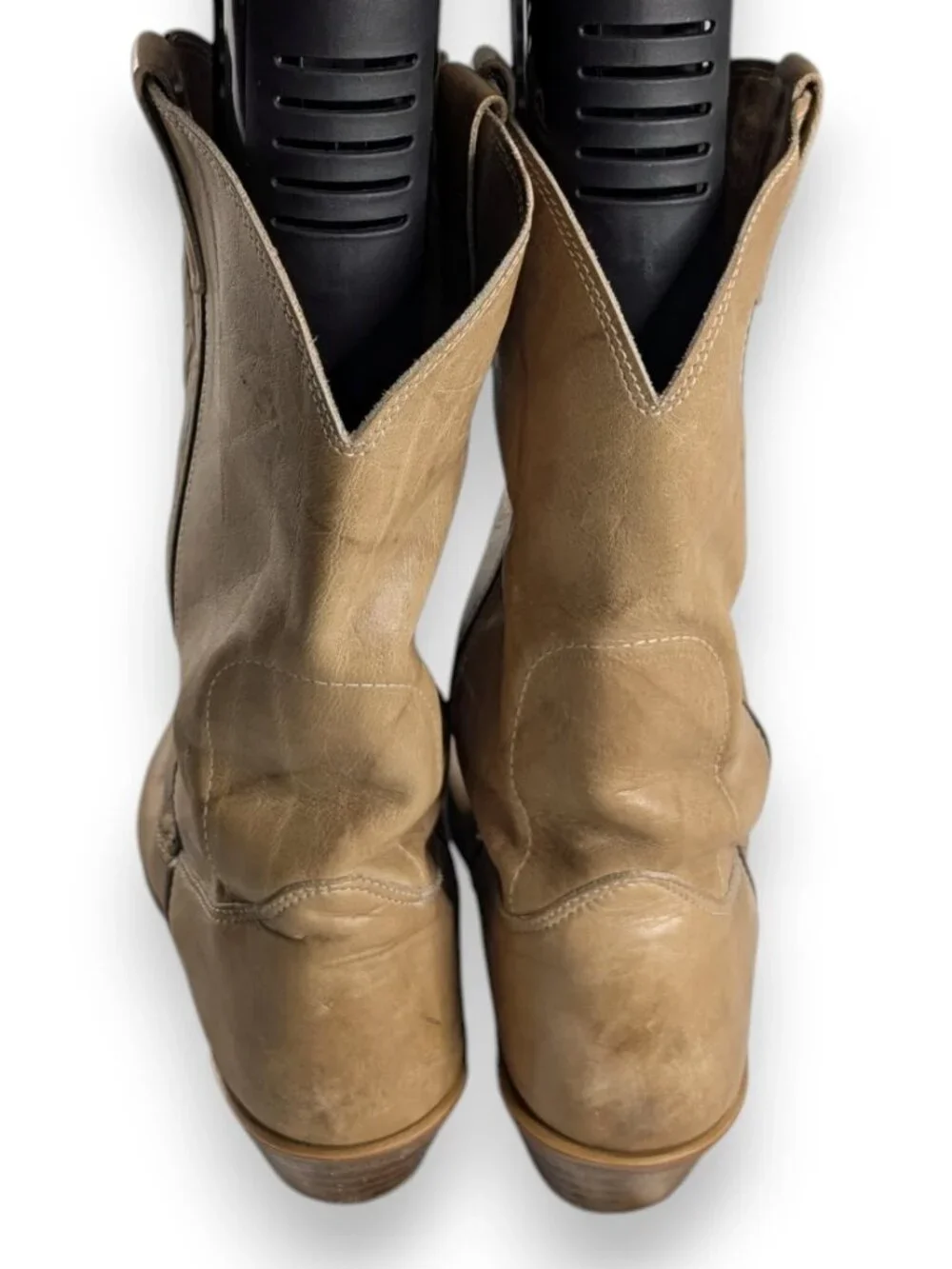 VTG Double H Cream Tan Leather Work Boots Western Utility